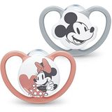 NUK 10739746 Space fopspeen 18-36 maanden fopspeen met extra ventilatie BPA-vrij silicone Disney Mickey Mouse grijs en Roze 2 Stuks (1 pak),18-36m,Minnie Mouse