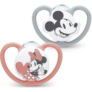 NUK 10739746 Space fopspeen 18-36 maanden fopspeen met extra ventilatie BPA-vrij silicone Disney Mickey Mouse grijs en Roze 2 Stuks (1 pak),18-36m,Minnie Mouse