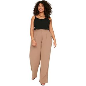 Trendyol Vrouwen Plus Size Hoge Taille Wijde Pijpen Grote maten Broek, Nerts, 54 Plus