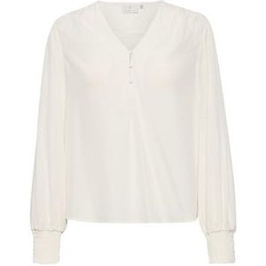 KAFFE Damesblouse, V-hals, knoopsluiting, lange mouwen, casual, heuplengte, krijt., 40