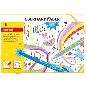 Eberhard Faber 551016 - Glitter viltstiften in 16 heldere kleuren, puntdikte 3 mm, uitwasbaar, in hardkartonnen etui, om te tekenen, kleuren, knutselen en schrijven