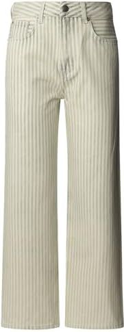 Jeans - Muntgroen en Wit Gestreept - Katoen - Hoge Taille - Rechte Pasvorm