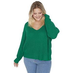 Trendyol Dames V-hals Plain Regular Plus Size Sweater Sweater, Groen, 5XL, Groen, 5XL