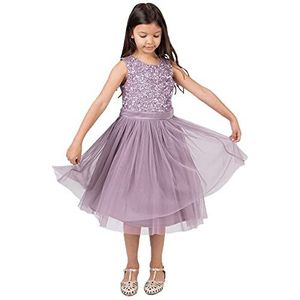 Maya Deluxe Midi-jurk voor meisjes, pailletten, feestjurk, tutu, bruidsmeisjes, bruiloft, met ceintuur, Moody Lila, 9-10 jaar