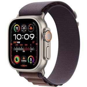 Apple Watch Ultra 2 (GPS + Cellular 49 mm) Smartwatch - Robuuste kast van titanium - Indigo Alpine��‑bandje Medium. Conditie bijhouden, nauwkeurige gps, actieknop, extra lange batterijduur, CO₂-neutraal