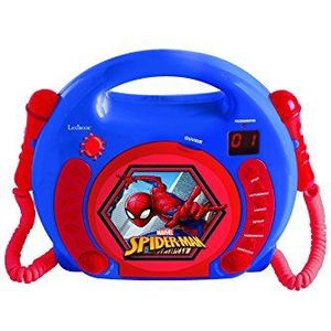 Lexibook Marvel Spider-Man Peter Parker CD-speler met 2 speelgoedmicrofoons, hoofdtelefoonaansluiting. Werkt op batterijen, blauw/rood, RCDK100SP