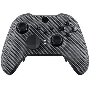 eXtremeRate Voorste Schaal Cover voor Xbox One Elite Series 2 (Model 1797),Shell Case &Accent Rings Vervanging voor Xbox Elite Series 2 Wireless Core Controller-Zwart Zilver Koolstofvezel