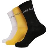 Urban Classics Sokken Unisex Wording 3-pack, sportsokken in vele kleuren, maten 35-50, zwart/wit/geel, 43-46 EU
