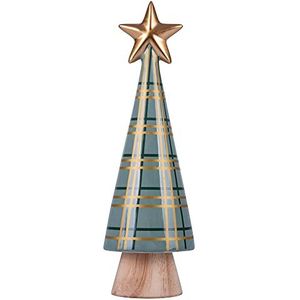Villa d'Este Home Tivoli Grote keramische kerstboom van hout, Xmas Tartan groen, multicolor, medium