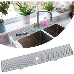 30"" aanrecht spatbescherming, siliconen kraan handvat druppelvanger lade, langere siliconen gootsteen mat voor aanrecht, badkamer, boerderij, druppelbeschermer spatbord (grijs)