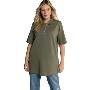 Ulla Popken Grote maten dames shirt met lange mouwen polopiquee shirt, Lodengroen, 46/48 NL