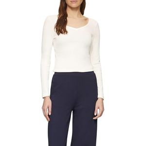 s.Oliver Fijne jersey longsleeve met geribbelde structuur, Crème, 38