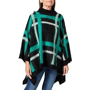 Samoon Pluizige poncho voor dames, met geruit dessin, casual, oversized cape/poncho, oversized pullover, poncho's, grote maten, pluizig, warm, gebreid 3/4 mouw, halve mouw, Navy patroon, XL