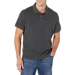 Amazon Essentials Men's Poloshirt van piqué-katoen met slanke pasvorm, Houtskoolzwart, XL