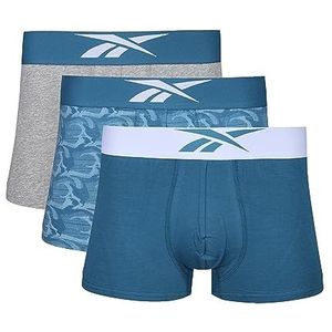 Reebok Boxershorts voor heren, Steely Blauw Effen/Print/Grijs Gemeleerd, S