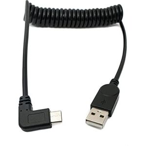 System-S USB 3.1 C kabel 120 cm naar A stekker spiraal hoek adapter zwart