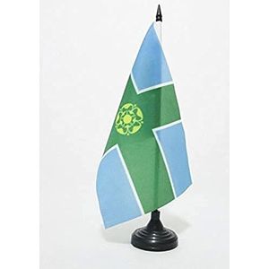 Derbyshire County Table Vlag 14x21 cm - County of Derbys. - England Desk Vlag 21 x 14 cm - Zwarte plastic stok en voet - AZ FLAG