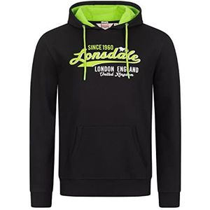 Lonsdale Men's Gratwich Hooded Sweatshirt, Black/Neon Green, XXL