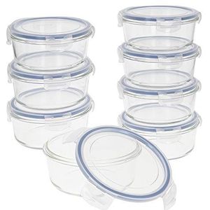 AKTIVE - 8 stuks luchtdichte glazen containers, magnetronbestendig glazen deksel, voedselcontainer met sluiting, 800 ml, transparant deksel, voedselcontainer, ronde deksel