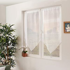 Enjoy Home Set van 2 raamgordijnen, gezandstraald, stangdoorgang, 100% polyester, gezandstraald, 60 x 160 cm, kleur wit