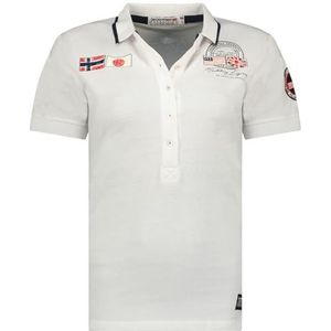 Geographical Norway Karma Lady Klassiek damespoloshirt, katoen, korte mouwen, casual, knoopsluiting, casual, top, regular klassiek, lente, zomer (wit, L), Wit, L