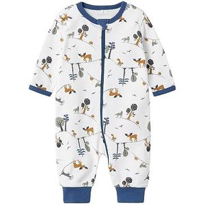 NAME IT Babyjongens Nbmnightsuit Zip Forest Noos slaapromper, wit (bright white), 50 cm