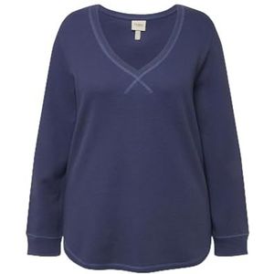 Ulla Popken Dameskleding Plus Size Curvy Eco Katoen Wafel Textuur Sweatshirt met lange mouwen 827093, Inkt Blauw, 16-18