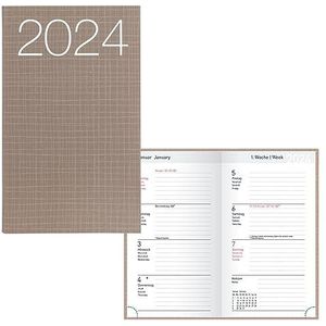Idena 11031 - Zakagenda 2024, Ladytimer Grafisch bruin, 87 x 153 mm, 128 pagina's, weekplanner met flexibele kaft