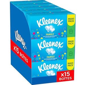 KLEENEX - Zakdoeken maxi-pack Family (15 dozen met elk 128 zakdoeken) - ideaal formaat voor het hele gezin - gemaakt in Frankrijk