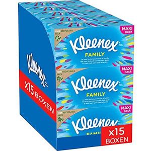 KLEENEX - Familie Maxi Pack tissues (15 dozen met 128 zakdoekjes) - Ideale maat voor het hele gezin - Gemaakt in Frankrijk