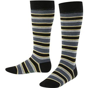 FALKE Kniekousen Mixed Stripe katoen kinderen zwart blauw vele andere kleuren versterkte kniesokken met patroon ademend lang kleurrijk hoog en warm gestreept 1 paar, zwart (black 3000), 35/38 EU