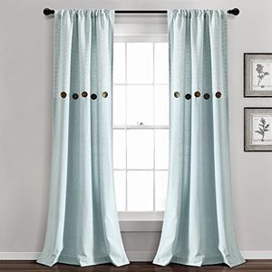 Lush Decor Boerderij Knop Streep Garen Geverfd Geweven Katoenen Venster Gordijnpaneel Paar, 84"" L x 40"" W, Blauw