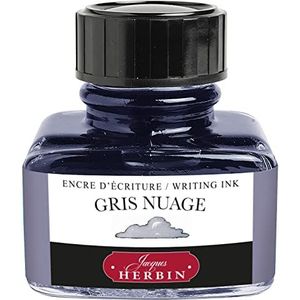Jacques Herbin - Ref 13008T - Inkt voor vulpennen en Rollerball pennen - Gris Nuage/Cloud Grey - 30ml fles met geïntegreerde pensteun - grijsgekleurde inkt