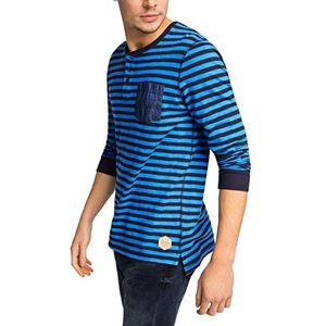 edc by ESPRIT Heren shirt met lange mouwen gestreept - slim fit, blauw (Navy 2 401), XL