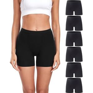 wirarpa Boxershorts voor dames, modal, boyshort, ultrazachte damesboxers, ondergoed, onderjurk, rok, 6 stuks, Zwart, S