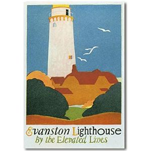 Schildersdecoratie: Evanston Lighthouse, antieke borden, 75 x 109 cm. Direct printen