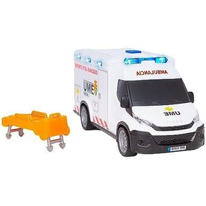 Dickie Toys - Ambulance IVECO UME 18 cm, ambulance speelgoed, licht en geluid, wiel met vrijloop, met trein, speelgoedvoertuig jongens meisjes vanaf 3 jaar (203713014SI5)