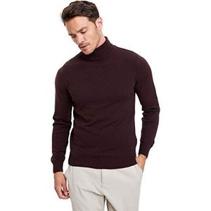DeFacto Heren gebreide trui met lange mouwen en ronde hals sweater - slim fit trui voor heren tops (bordeaux, 3XL), bordeaux, 3XL