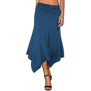 DJT Dames elastische taille effen uitlopende A-lijn plooirok, blauw, M