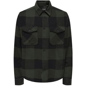 ONLY & SONS Heren Onsmilo Life Ls Check Overshirt Noos Shirt, Forest Night, S