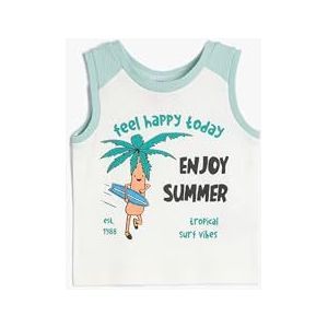 Koton Babyboy tanktop katoen bedrukt ronde hals, ecru(010), 9-12 Maanden