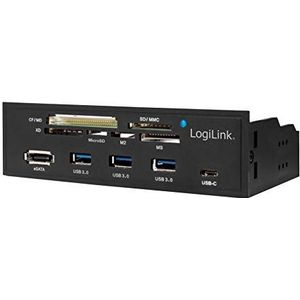 LogiLink UA0341-5,25" multifunctioneel paneel met: geïntegreerde kaartlezer (M2, MS, SD, micro-SD, XD, CF) / USB 3.0 Hub (3-poorten) / USB-C/eSATA