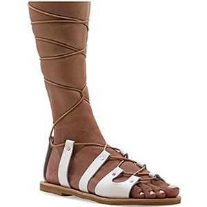 37 Wit Emmanuela antieke Griekse Gladiatorale sandalen, handgemaakte platte lederen sandalen met open tenen en veters, hoge kwaliteit zomerschoenen voor het vastbinden voor vrouwen