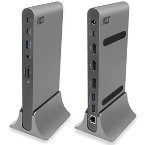 ACT USB C-Dockingstation Voor 3 Monitoren, 2x HDMI, 1x Displayport, Met Ethernet, USB-Hub, Kaartlezer En Audio, USB C-Dock - AC7047