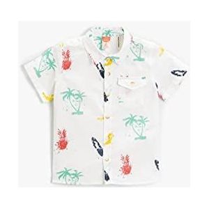 KOTON Tropical Printed Shirt met korte mouwen, katoenen overhemd voor jongens, Wit design (05u), 9-12 maanden
