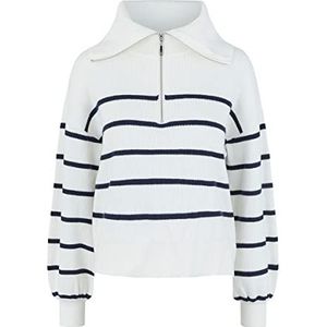 YAS Dames Yasdeli Ls Zip Knit S. Noos Pullover, Star White/Stripes: navy blazer, S