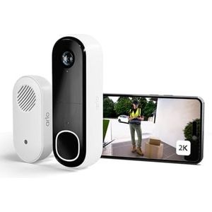 Arlo 2K Draadloze Video Deurbel & Gong, Directe Mobiele Oproep, 2K Video, 180˚ Nachtzicht, Sirene, Bewegingsdetectie, 2-Weg-Audio, Arlo Secure Proefperiode, 1 Deurbel & Gong