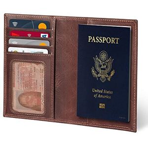 Otto Angelino Echt lederen paspoort portemonnee - RFID-blokkering en bagagelabel - Unisex (bruin)