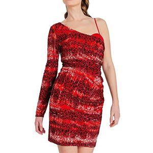 Pretty Darling Vrouwen rode luipaard burn-out fluwelen asymmetrische hals Bodycon feestjurk formele nacht, multi, 12, multi, 38