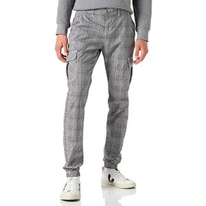 Urban Classics AOP Glencheck Cargo Jog Pants voor heren, met fijn ruitpatroon, in 3 kleuren, maten S - 5XL, wit/zwart, S